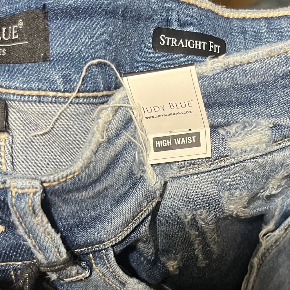 NWT Judy Blue 90s Straight Leg High Waist Distressed Jeans 14W Stretch Boho $73 - Picture 7 of 10
